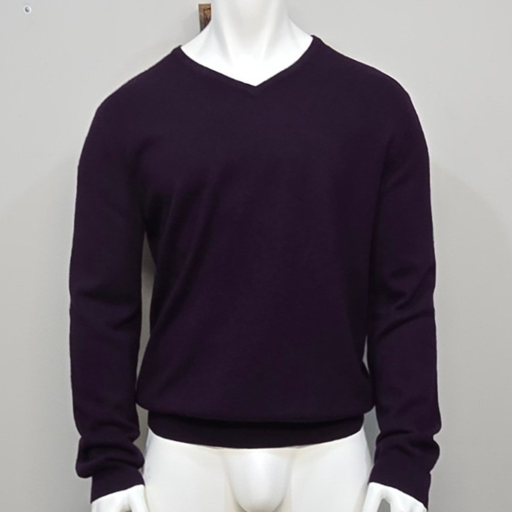 Bloomingdales Cashmere Sweater Mens XL Purple‎ V-Neck Luxury Soft Dark Academia